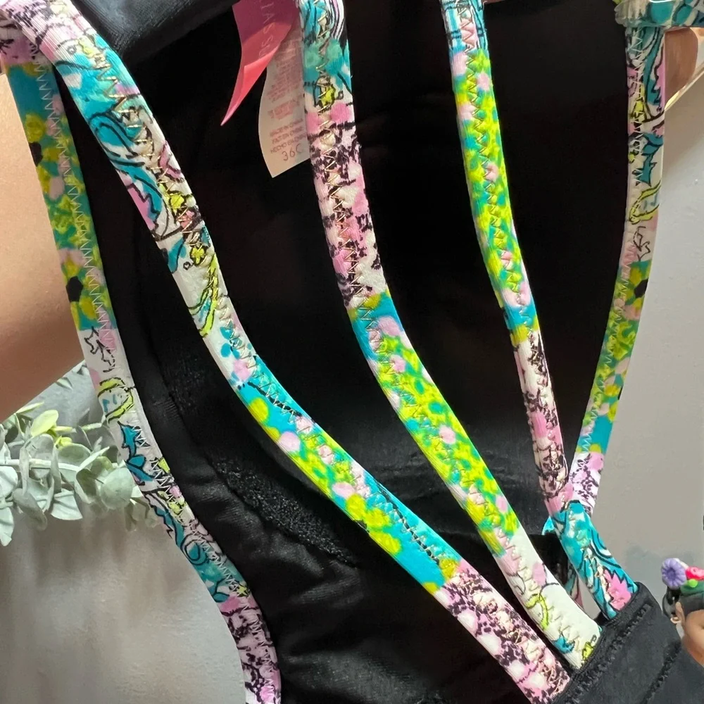 Victoria's Secret Black and Colorful Patterned Bikini Top - Picture 4 of 7
